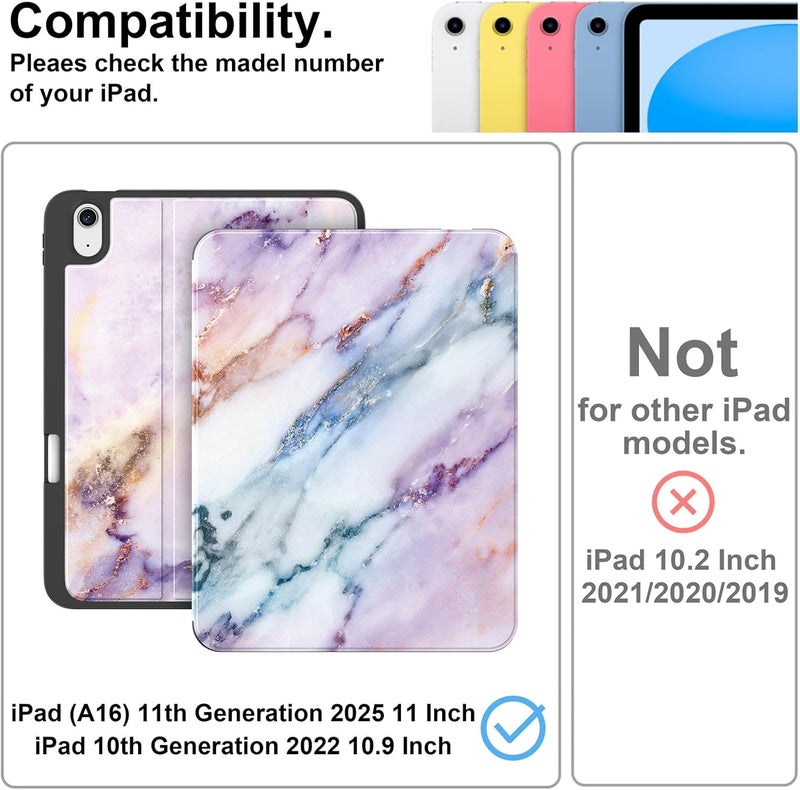 Supveco Case for iPad (A16) 11th Generation 11 inch (2025),iPad 10th Generation 10.9 inch (2022) with Pencil Holder-[Auto Wake/Sleep],Premium Folio Stand Case with Soft TPU Back Cover-Marble Purple - Image 2